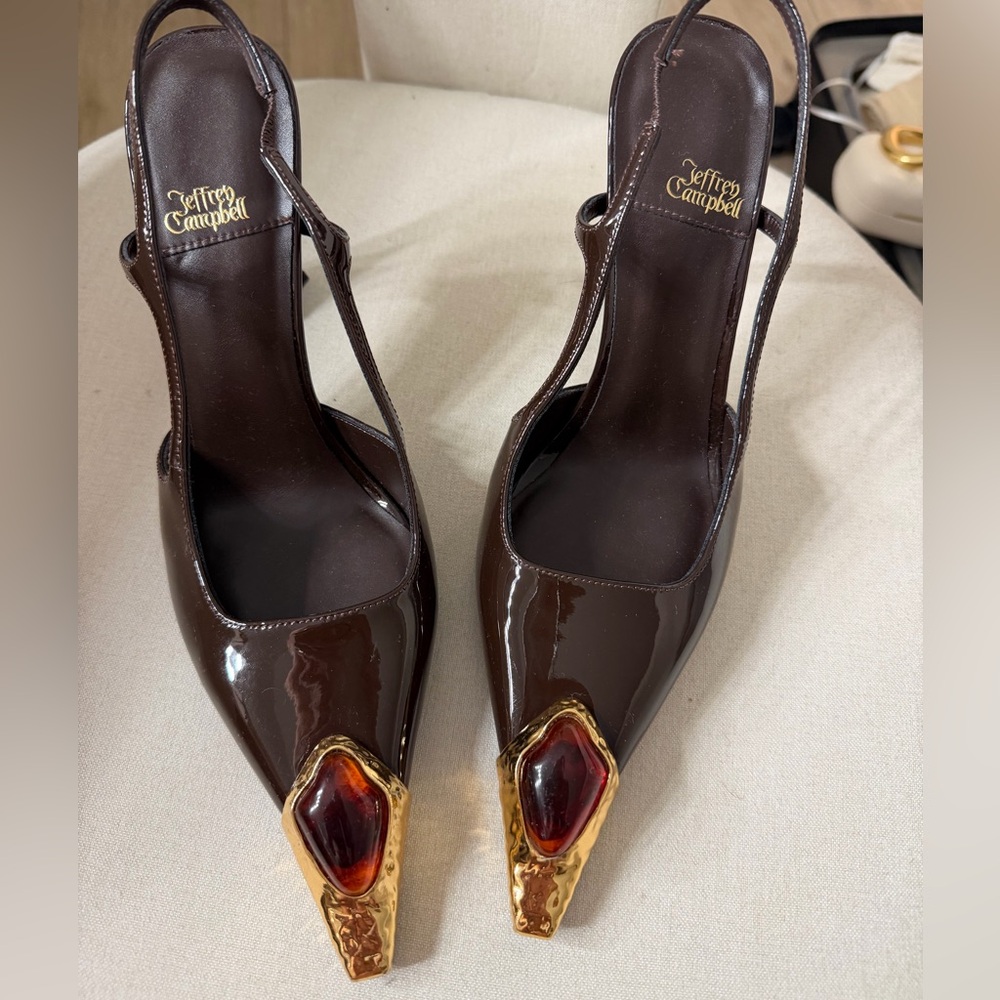 Jeffrey Campbell Dark Brown Heels with Gold Detail